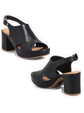 Sofft Liv Slingback Block Heel Sandals Black Leather Platforms Women Size 11